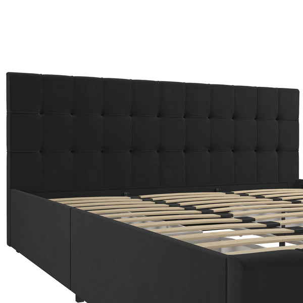 English Elm Upholstered Velvet Storage Bed with Tufted Headboard and Four Drawers for Bedroom B2733S00007