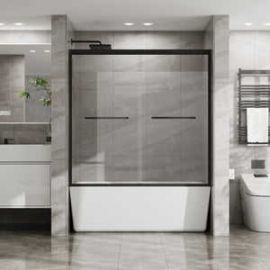 English Elm Goodyo Matte Black Framed Sliding Tub Enclosure Tempered Glass Bathtub Shower Door W1223S00045