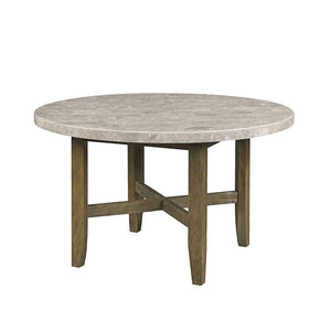 English Elm Marble Round Dining Table with Rustic Oak Base, Stain-Resistant Top, Classic Leg Design, Durable Elegance B016P329994