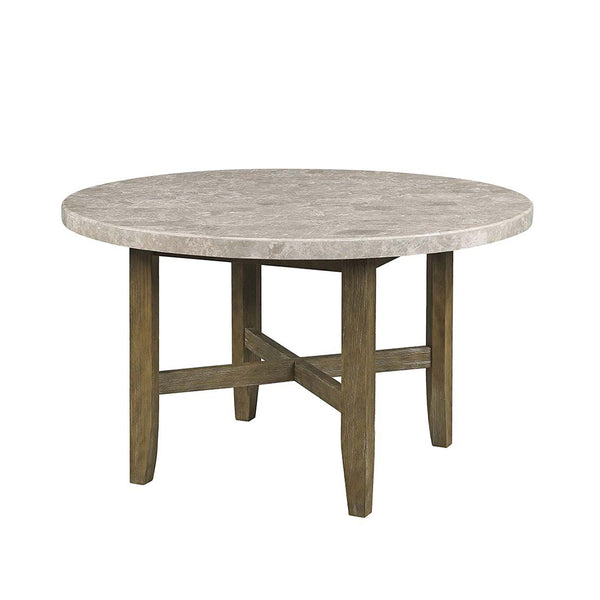 English Elm Marble Round Dining Table with Rustic Oak Base, Stain-Resistant Top, Classic Leg Design, Durable Elegance B016P329994