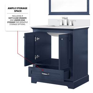 English Elm Navy Single Bath Vanity 30" W x 22" D with Cultured Marble Top, Soft-Close Drawer, Scratch-Resist B2731P258322