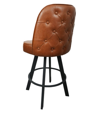 English Elm Set of 2 Tufted Bucket Swivel Barstools Heavy Metal Frame Counter Height Seating W5232P423682