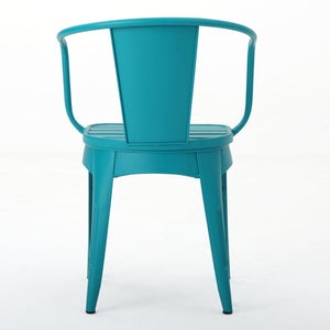 English Elm Colmar Outdoor Iron Bistro Set Powder Coated Slatted Armchairs Round Patio Table Teal 56558.00MCT
