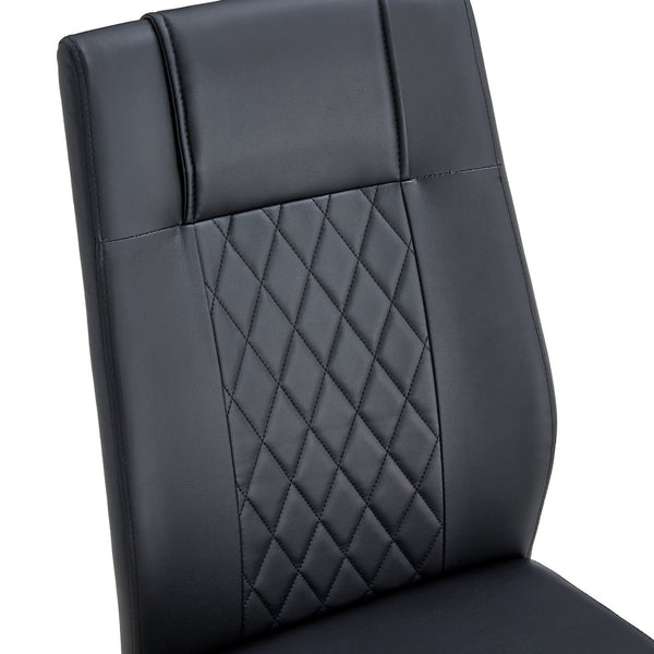 English Elm Table Set - Modern 7-Piece Dining Set With Transparent Tempered Glass Top & 6 Black Pu Chairs, Gold Legs W1151S02589-GIGA