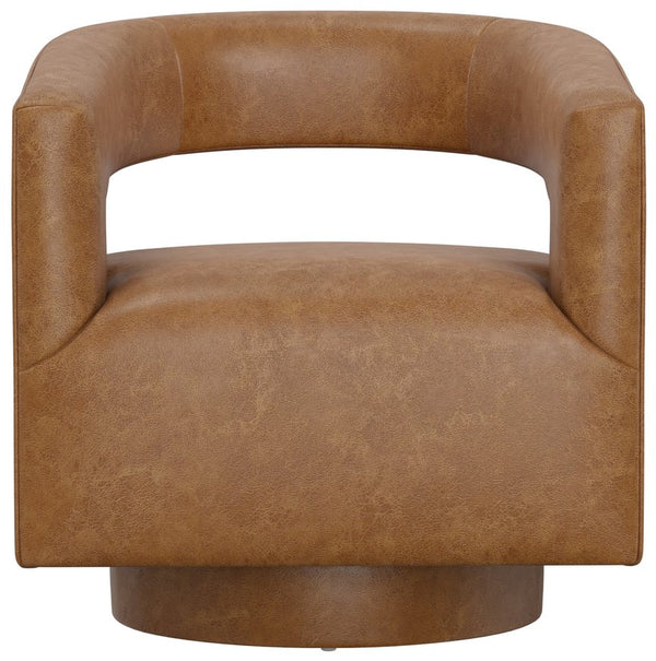 English Elm Brown Swivel Accent Chair Wraparound Geometric Cutout Textured Fabric Living Room Seat Brown B2709P474252