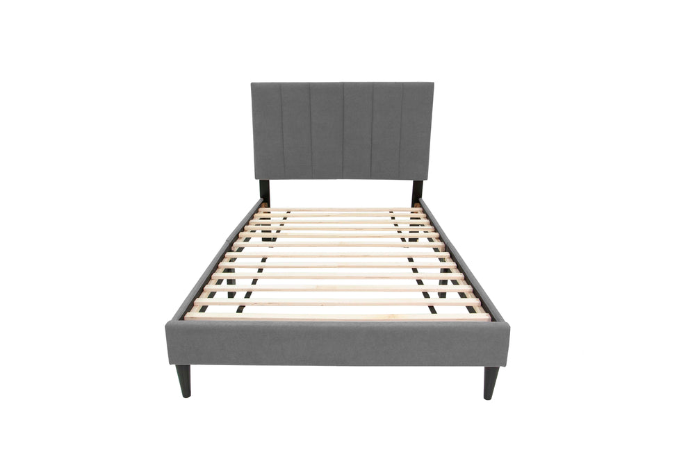 English Elm Twin Brushed Linen Bed with Adjustable Channel Tufted Headboard, 3" Lift, 12-Slat Support for Luxe Comfort Gray 45 L x 30 W x 5 H B089P240521