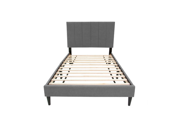 English Elm Twin Brushed Linen Bed with Adjustable Channel Tufted Headboard, 3" Lift, 12-Slat Support for Luxe Comfort Gray 45 L x 30 W x 5 H B089P240521