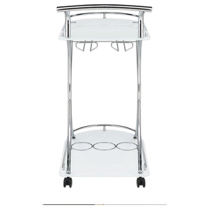 English Elm Allen White Chrome 2-Tier Bar Cart with Glass Shelves, Stemware & 3-Bottle Wine Rack for Stylish Entertaining B062P328689