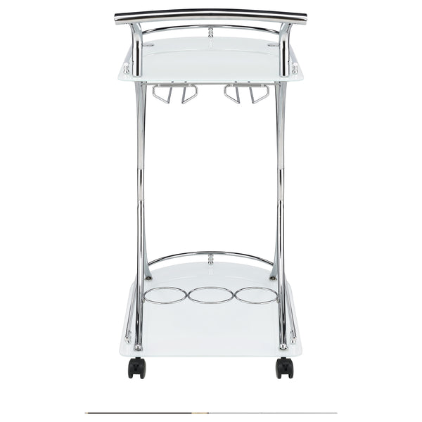 English Elm Allen White Chrome 2-Tier Bar Cart with Glass Shelves, Stemware & 3-Bottle Wine Rack for Stylish Entertaining B062P328689