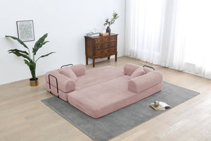 English Elm Convertible Sleeper Sofa Bed Pink Corduroy 3-Seat Foldable Couch with Cylindrical Pillow, Non-Slip Flexible Design W3199P311308