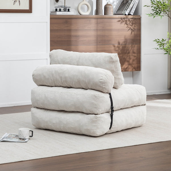 English Elm Folding Floor Sofa Bed Convertible Lounge Chair with Shredded Foam Fill for Bedroom Beige W2200P442793