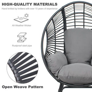 English Elm New PE Wicker Egg Chair with Ergonomic High-Front Low-Back Design, Weather-Resistant Rattan & Plush Cushion Comfort Black+ Gray W400P241060