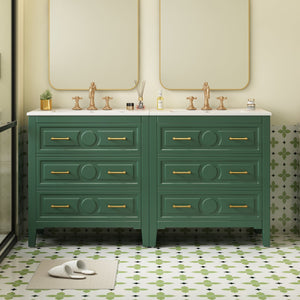 English Elm 60'' Freestanding Bathroom Vanity With Ceramic Sink, Charming Green Finish & Ample Storage Space N710SS00003F