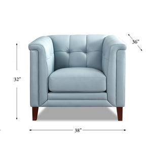 English Elm Arvo Leather Chair with Top-Grain Seating, Pocket Coil Cushions, Feather-Memory Comfort & Durable Frame Blue B2705P324382