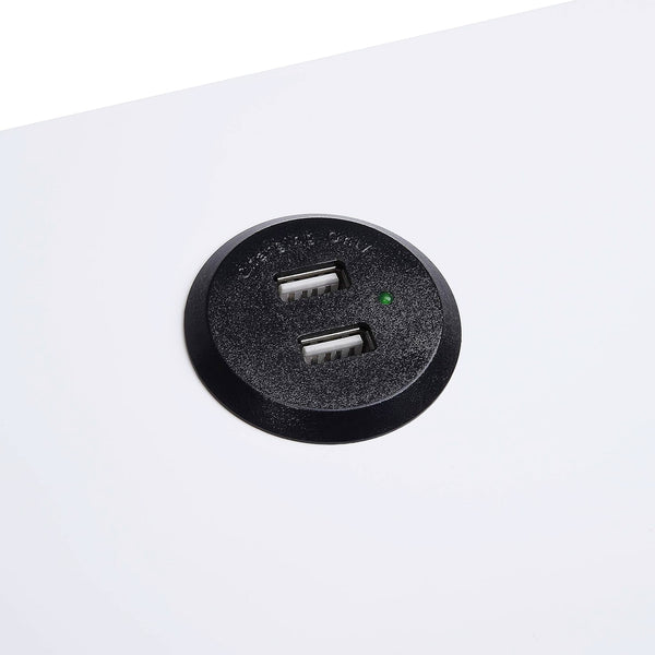 English Elm Accent table with USB power dock, wood top and X-frame legs, pullout drawer for tidy storage and display pieces White+Black B016P311134