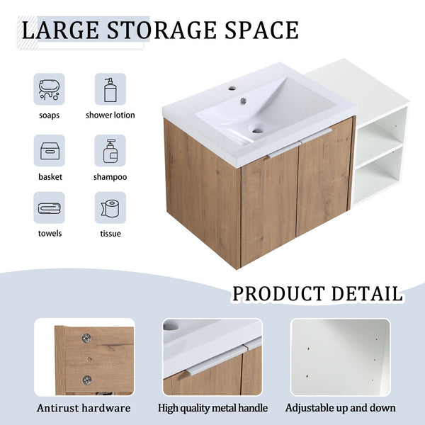 English Elm 36 Inch Modern Bathroom Vanity With Soft Close Doors, Resin Sink & Stylish Storage Solutions W999S00182
