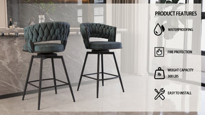 English Elm 26" Swivel Barstools Set of 2 Woven Back Upholstered Seats for Kitchen Islands W3732P434854