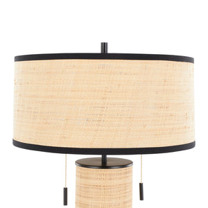 English Elm Cylinder Woven Rattan Table Lamp with Black Metal Accents for Modern Boho Spaces B202P224207