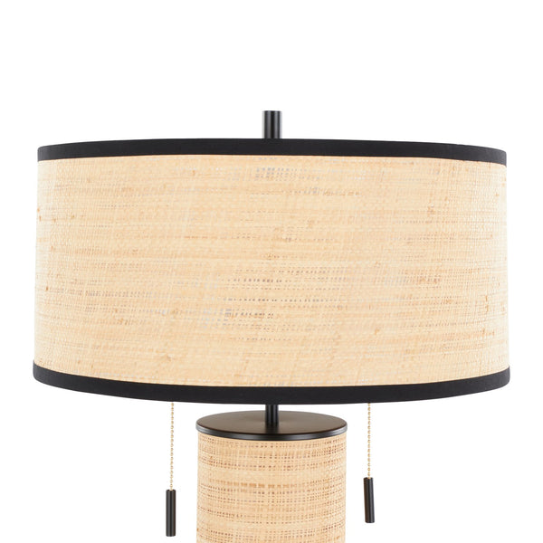 English Elm Cylinder Woven Rattan Table Lamp with Black Metal Accents for Modern Boho Spaces B202P224207