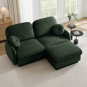English Elm Chenille Cloud Modular Loveseat with Deep Foam Cushions Quilted Back and Ottoman Green W714S01766