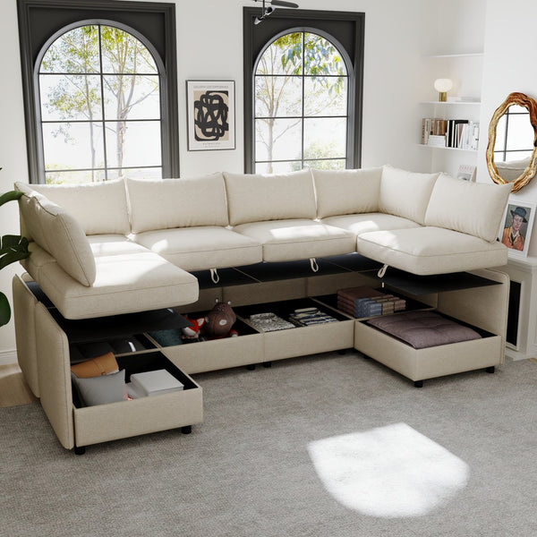 English Elm Love Seat Modular Sectional Sofa with Hidden Storage Mid Century Modern Small Space Beige W680S00137