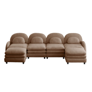 English Elm Teddy Fleece Curved Modular Sectional Sofa with Movable Ottomans for Cozy Living Rooms Camel W5656S00109