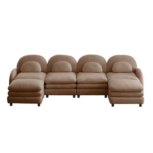 English Elm Teddy Fleece Curved Modular Sectional Sofa with Movable Ottomans for Cozy Living Rooms Camel W5656S00109