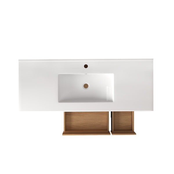 English Elm 48"dark Espresso Bathroom Vanity with 9 Drawers and Soft Close Cabinet Doors Light Oak W3133S00023