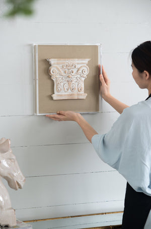 English Elm S/2 Corinthian Relief Square Wall Panels Washed White Sculptural Art for Classic Interiors W2078P313342