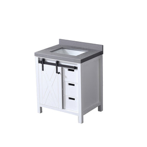English Elm White Solid Wood Bath Vanity 30" W x 22" D with Grey Quartz Countertop, Soft-Close Drawers, Storage B2731P259997