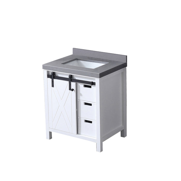 English Elm White Solid Wood Bath Vanity 30" W x 22" D with Grey Quartz Countertop, Soft-Close Drawers, Storage B2731P259997