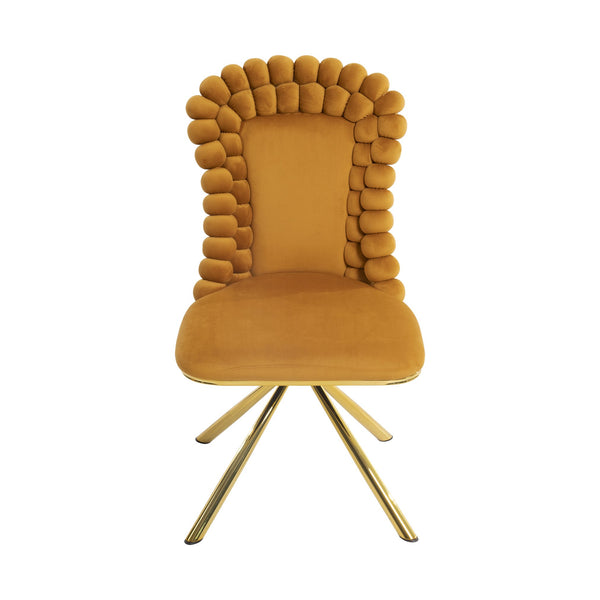 English Elm Dining Velvet Swivel Chairs Set of 2 with Hairball Backrest, Gold Metal Legs, Plush Foam Seat, Adjustable Feet Orange W757P281149