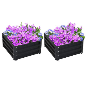 English Elm Outsunny 2-Piece Galvanized Metal Raised Garden Bed Planter Set For Vegetables, Herbs, And Flowers W2225P174439-GIGA