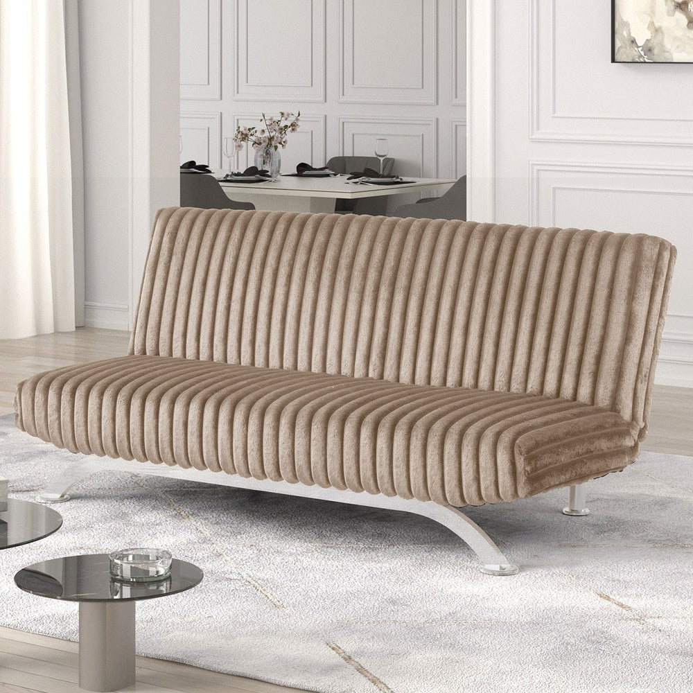 English Elm Futon Modern convertible sofa bed with chrome-reinforced metal legs, foam cushions, sleek engineered frame taupe 45 L x 72 W x 9 H B2741P363832