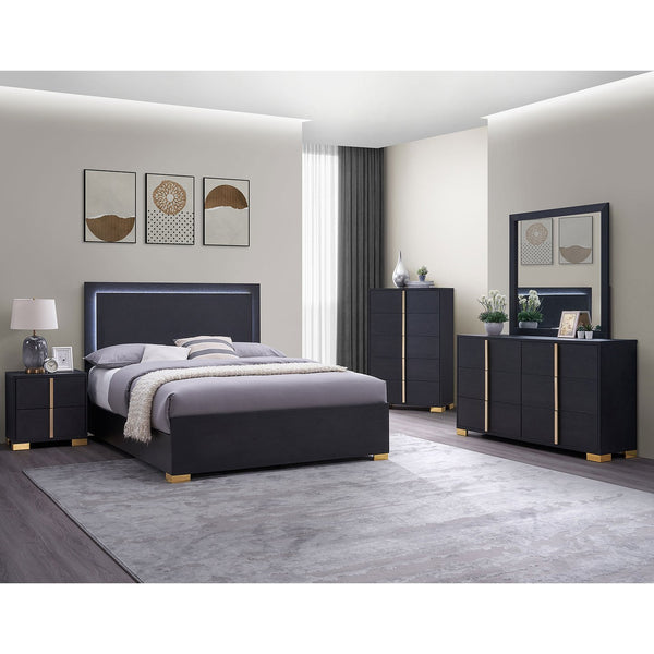 English Elm James White Glam Dresser with Mirror Gold Hardware Six Drawers Bedroom Vanity Set B062S01756