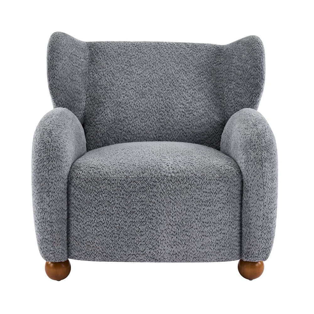 English Elm Wingback Boucle Accent Chair with Rounded Legs for Living Room or Reading Nook N776P376365B