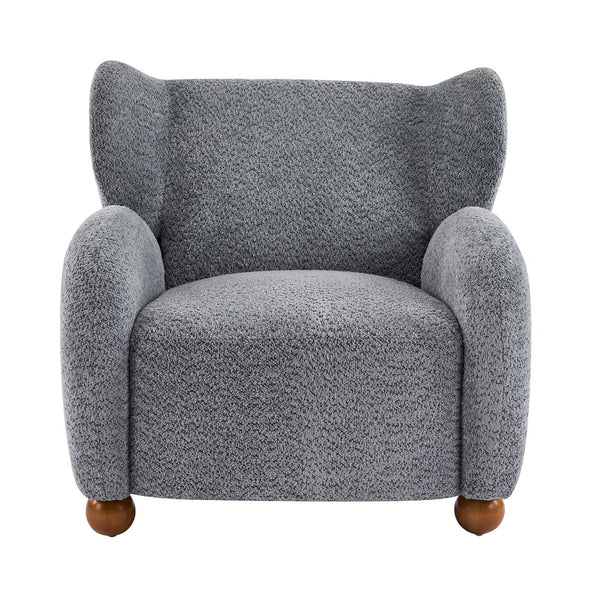 English Elm Wingback Boucle Accent Chair with Rounded Legs for Living Room or Reading Nook N776P376365B