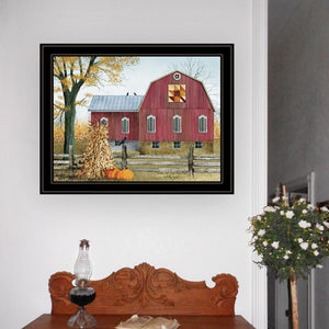 English Elm "autumn Leaf Quilt Block Barn" Folk Art Framed Print for Farmhouse Wall Decor B06785223
