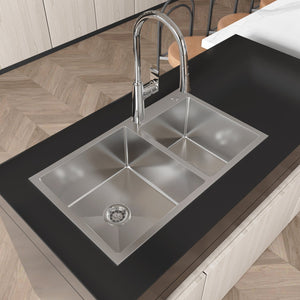 English Elm Stainless Steel Double Bowl Overmount Kitchen Sink with Nano Gray Satin Brushed Finish T3177P286041