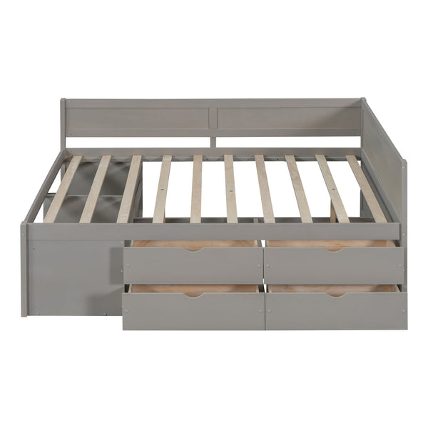 English Elm Full Size Daybed with Storage Drawers Open Shelves Low Profile Contemporary Frame Gray LP102023AAE