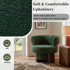English Elm Modern Sculptural Barrel Swivel Chair Bentwood Frame Polyester Upholstery Accent Seating Green N760P369230C