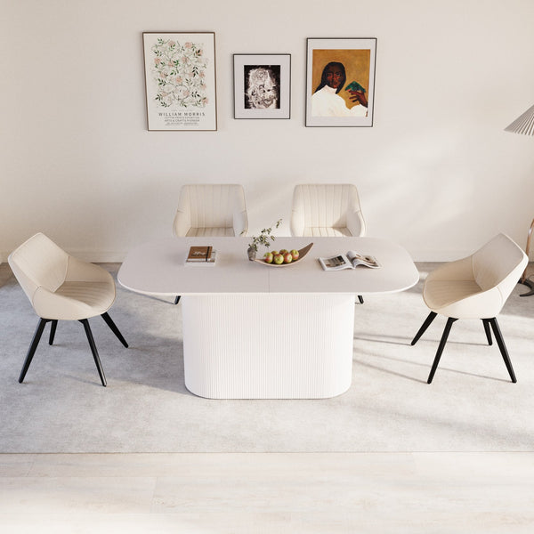 English Elm 63" Modern Cream Mdf Dining Table Set With 4 Pu Chairs, Black Metal Legs - Stylish & Durable Design! W2189S00680