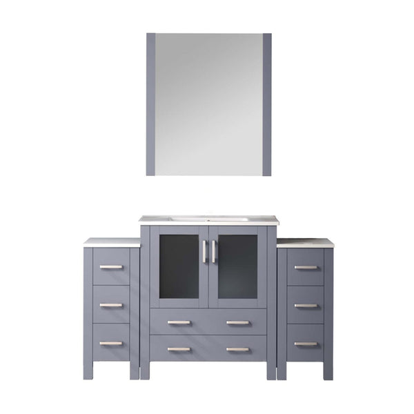 English Elm Dark Grey Bath Vanity 54" W X 18.25" D With Soft-Close Drawers, White Ceramic Top & Mirror Set B2731S00958