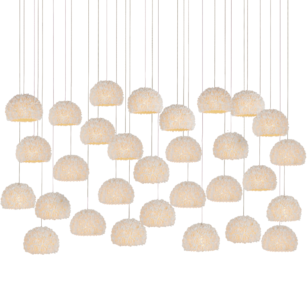 Virtu Nature-Inspired Rectangular Multi-Drop Pendant with Clamrose Shells for Elegant Illumination