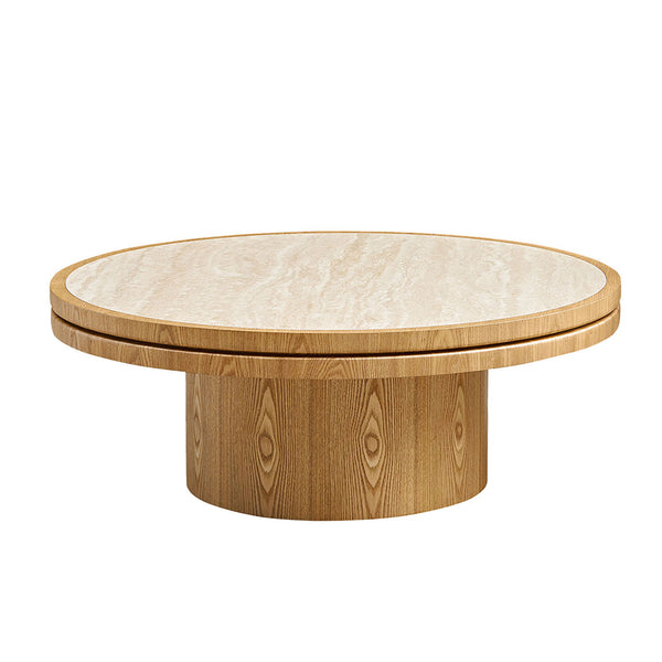 English Elm 35.43 Inch Round Sintered Stone Coffee Table with Mdf Pedestal Base for Modern Living W876S00342