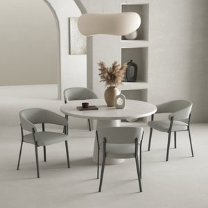 English Elm Belle Metal Upholstered Dining Chair in Stone Gray — Plush Foam Seat, Curved Back, Commercial Grade Modern Design B365P397750