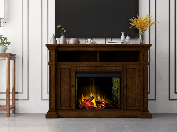 English Elm Berkshire Wood Panel Fireplace Console with Enclosed Storage for Tvs up to 65 Inches B108P481207