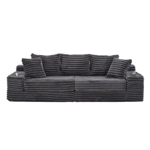English Elm Oversized Corduroy Cloud Couch Convertible Sleeper Sofa with Memory Foam Seating Dark Gray W395S00117