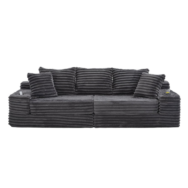 English Elm Oversized Corduroy Cloud Couch Convertible Sleeper Sofa with Memory Foam Seating Dark Gray W395S00117