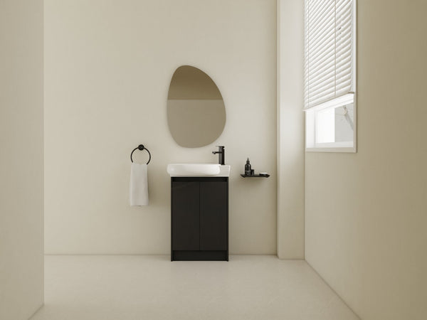 English Elm 23" Freestanding Bathroom Vanity with Ceramic Vessel Sink, Soft-Close Doors, Adjustable Shelf Storage Black Chestnut W999P206107